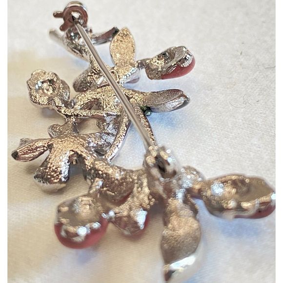 LC Flower Brooch Colorful Enamel And Rhinestones On Silver Tone Stem - Picture 7 of 11